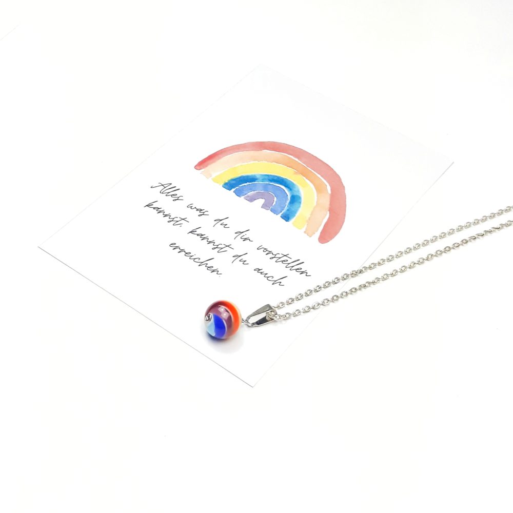 Silberkette mit Regenbogen Glasperle