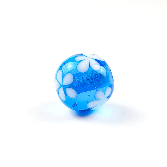 handgefertigte Glasperle helltürkis Blüten