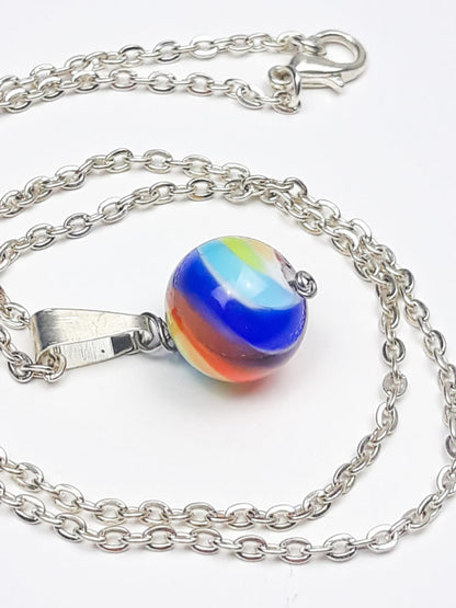 Silberkette mit Regenbogen Glasperle