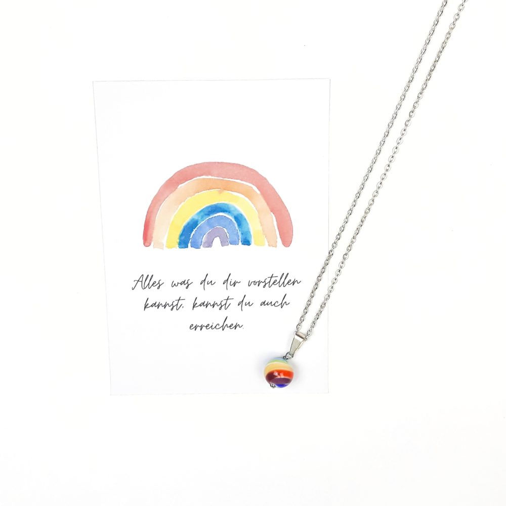 Silberkette mit Regenbogen Glasperle